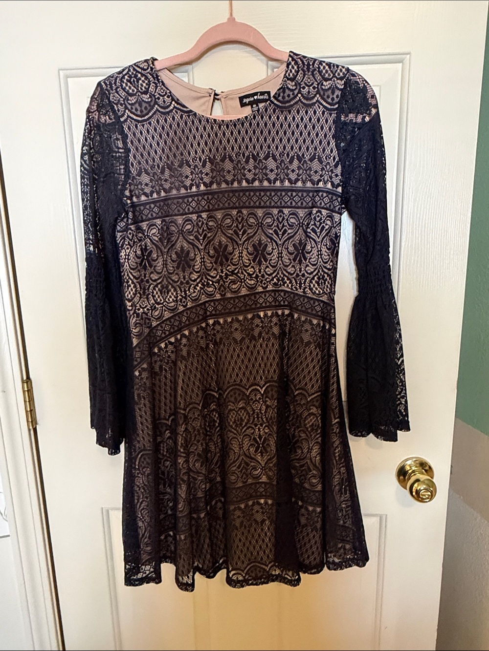 Sequin Hearts Black Lace Overlay Long Sleeve Fit & Flare Dress